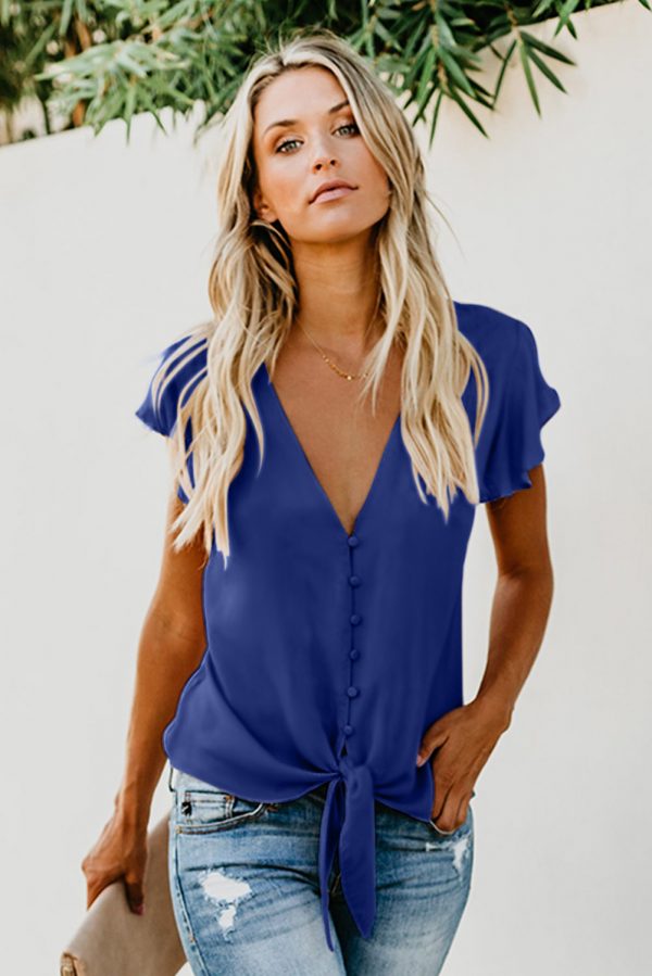 Blue Lucy Button Down Tie Top