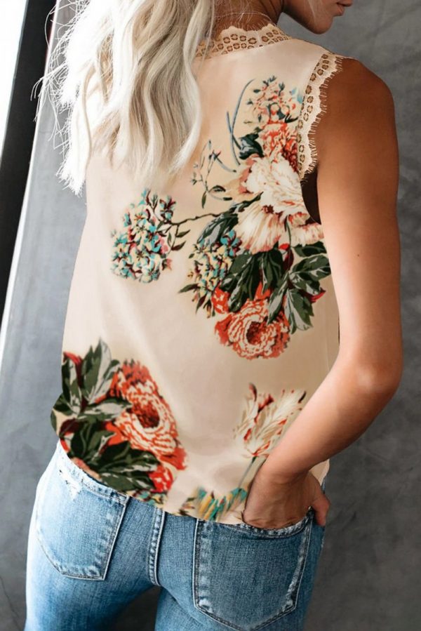 Apricot Floral Aria V Neck Lace Tank