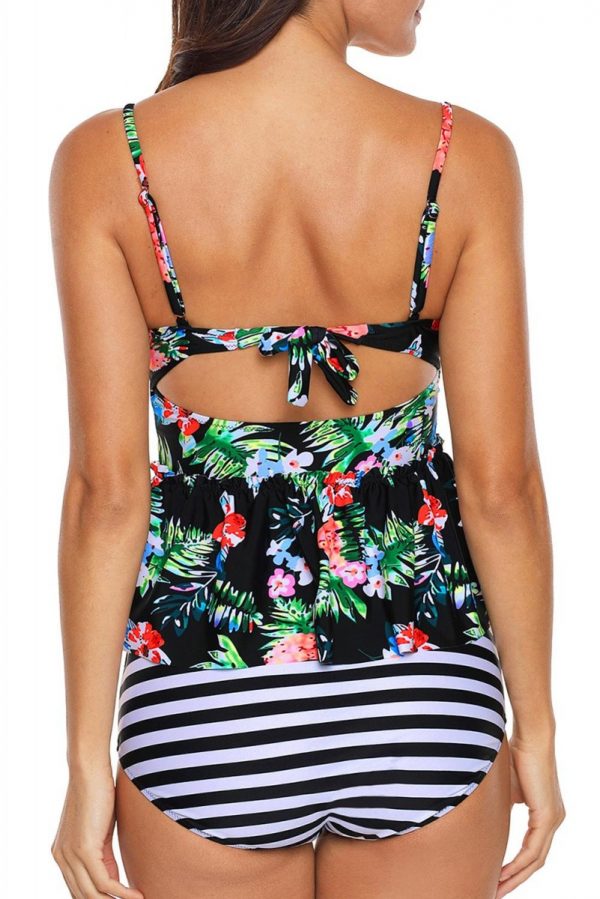 Multicolor Floral Print Flounce Tankini Swimsuit