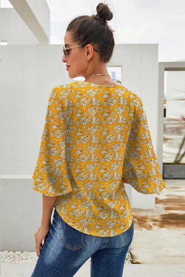 Yellow Floral Jenny Button Me Up Big Sleeve Tie Top