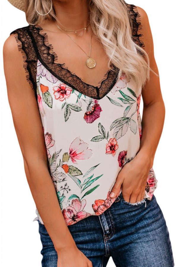 Floral Tropical Love Lace Cami Tank Top