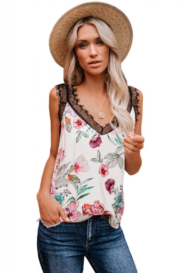 Floral Tropical Love Lace Cami Tank Top