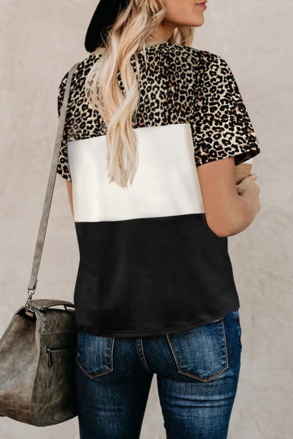 Black Color Block Leopard Tee