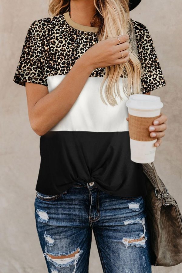 Black Color Block Leopard Tee