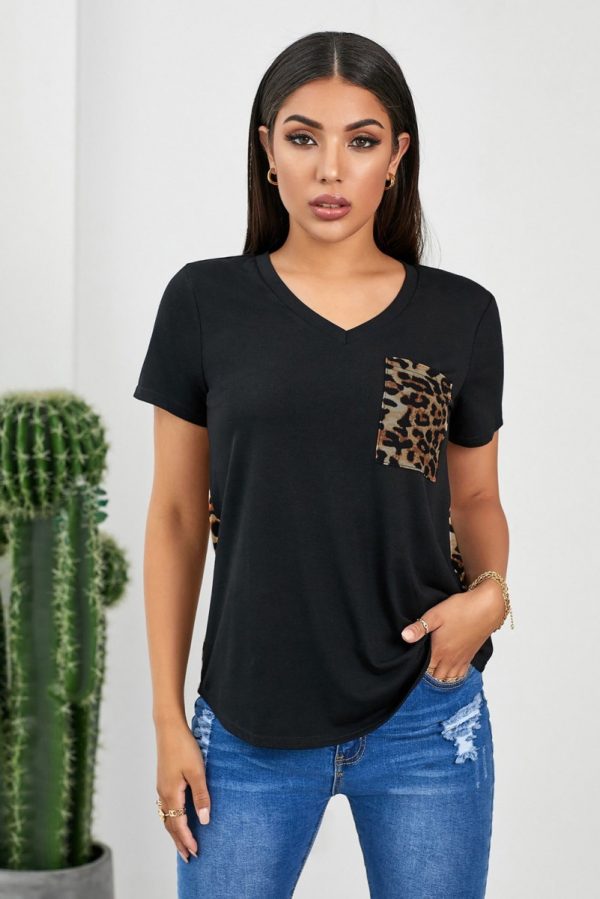 Black Leopard Pocket Printed T-Shirt