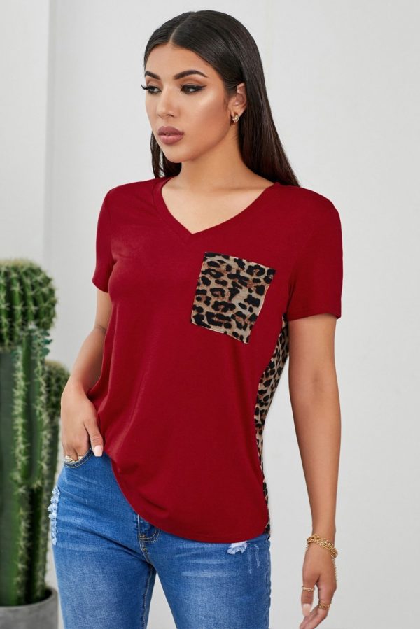 Red Leopard Pocket Printed T-Shirt