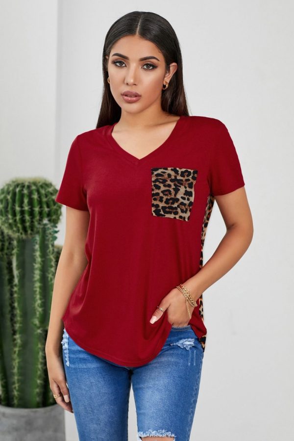 Red Leopard Pocket Printed T-Shirt