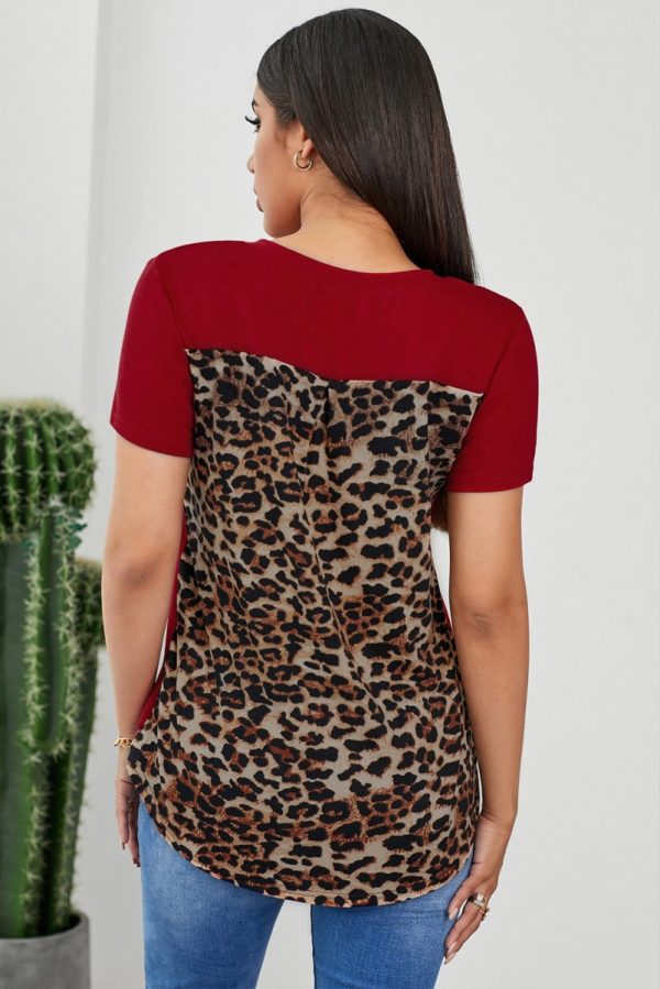 Red Leopard Pocket Printed T-Shirt