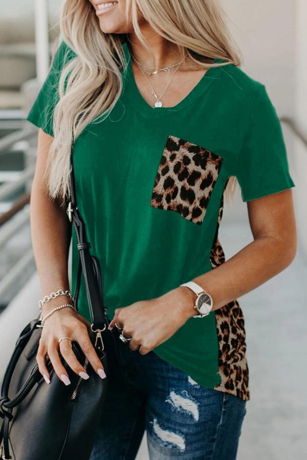 Green Leopard Pocket Printed T-Shirt
