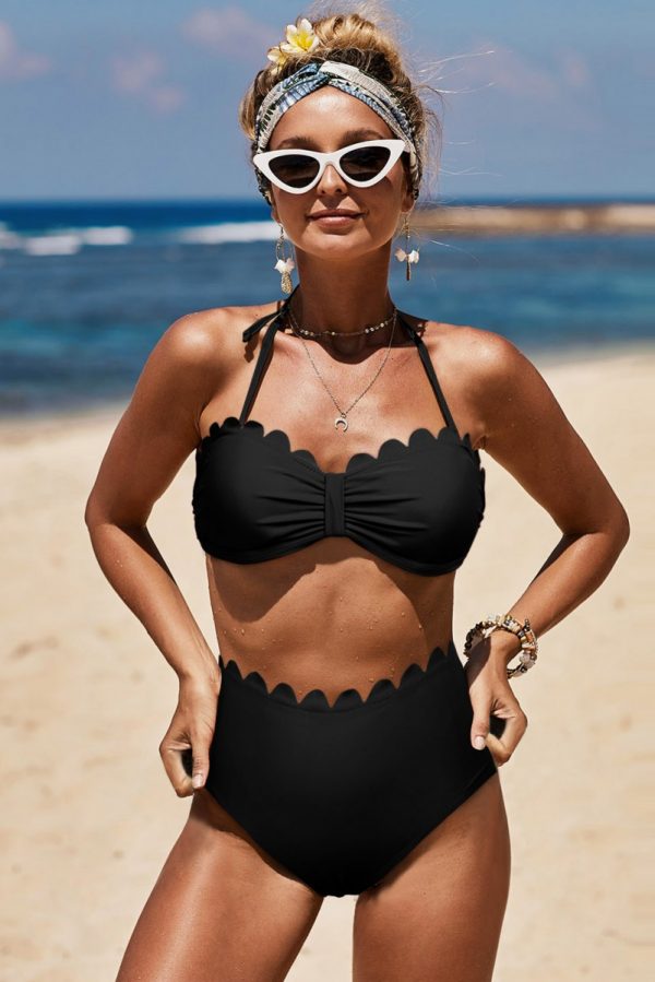 Black Shell Side Strap Bikini Swimsuit