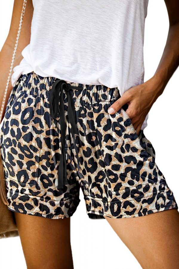 Leopard Casual Elastic Waist Pocketed Shorts