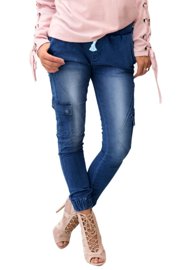 Medium Blue Drawstring Ankle Pocket Denim Jeans