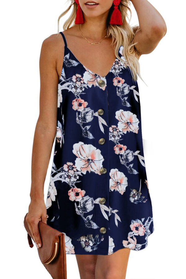 Blue Floral Amy Buttoned Cami Dress